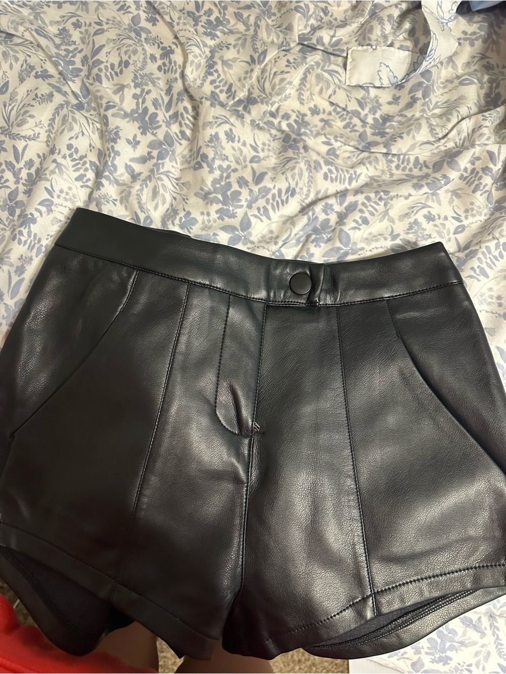 Edikted Black Faux Leather High-Waist Shorts